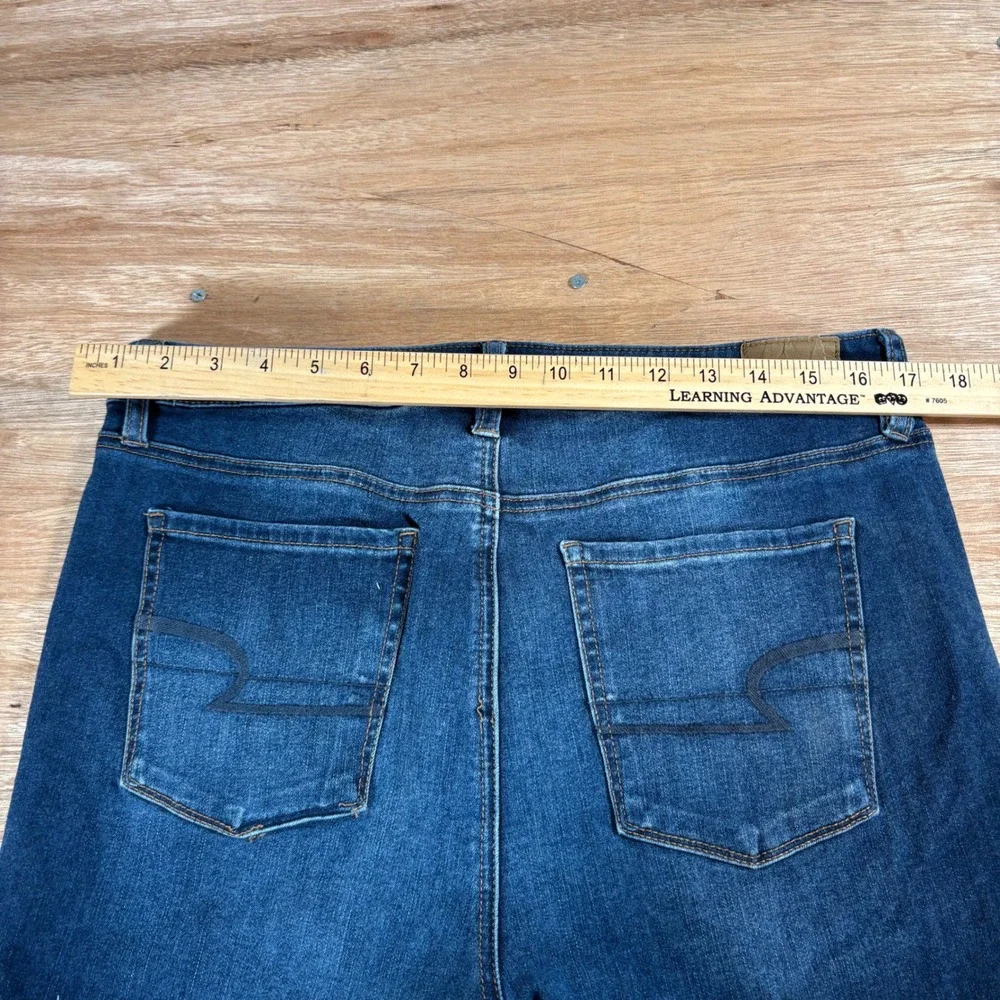 American Eagle Next Level Stretch Denim Shorts Medium Wash Raw Hem Size 14 Long